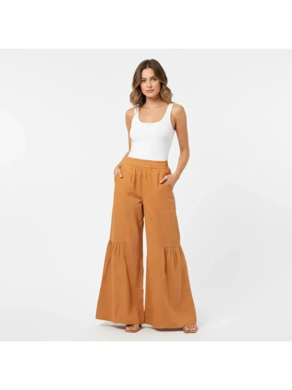 Rewash Brand Mustard Yellow Rayon-Linen Tiered Wide Leg Pants Size Medium, NWT - Picture 12 of 12